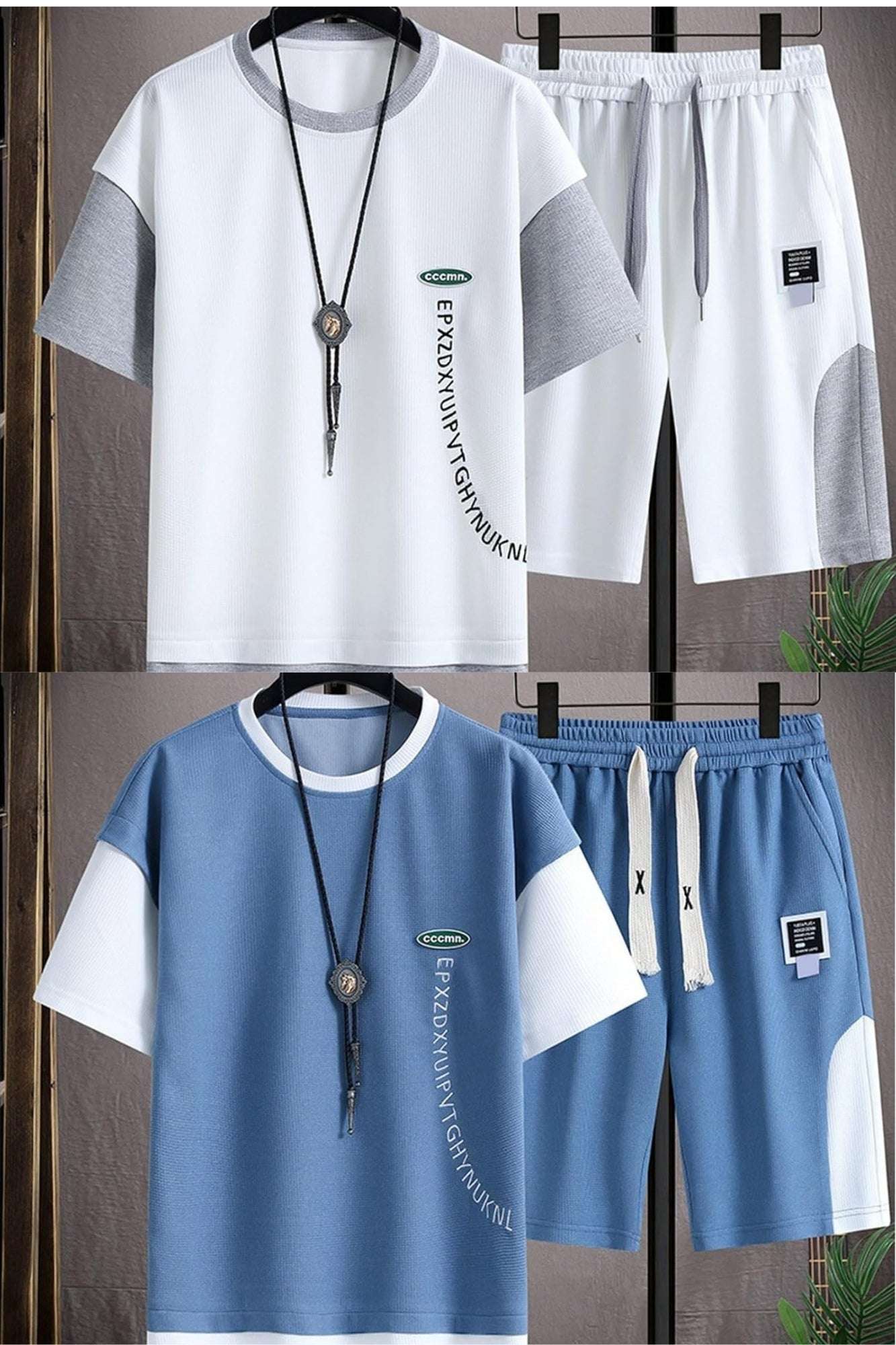 Buy 1 Get 1 Free Men's Summer Set Casual Sports Suit Tracksuit - Short Sleeves T-Shirt  891