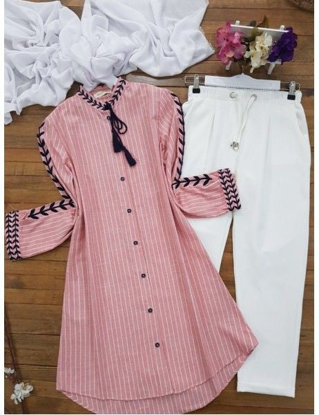 Chic Pack of 2 Women's Casual Summer Suit Set – Premium Stitched Kurti & Trousers | 50% Off Summer Sale | Item No. 986499