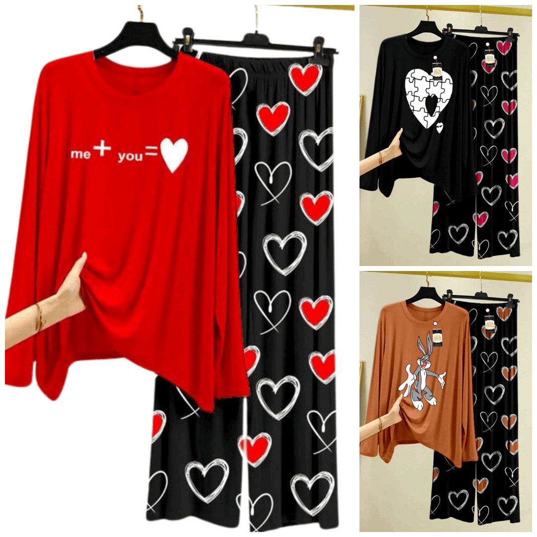 Pack of 3 Women’s Summer Loungewear Sets – Printed T-Shirts & Trousers Women's Summer Suit 876