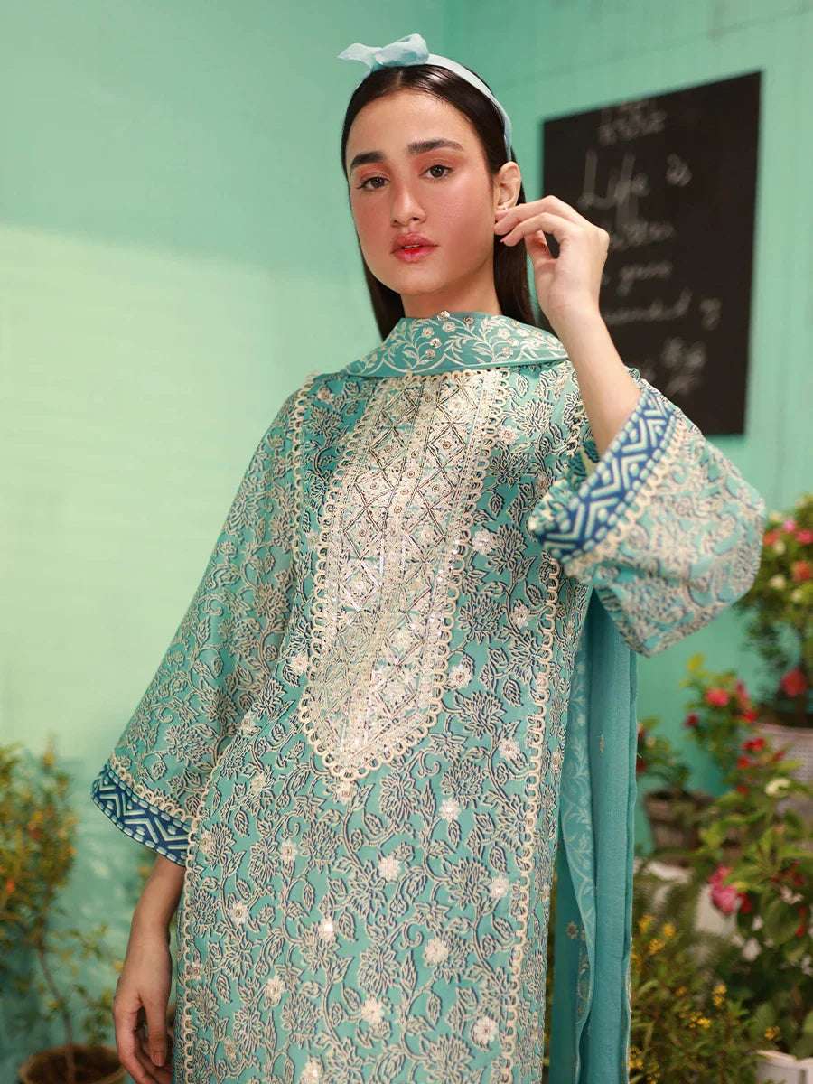 1 & Get 1 Free - SKY BLOOM - LUXURY LAWN EMBROIDERED SUIT