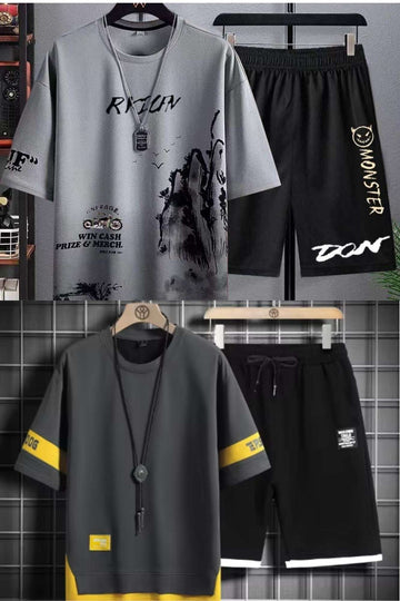 Buy 1 Get 1 Free Men's Summer Set Casual Sports Suit Tracksuit - Short Sleeves T-Shirt  894