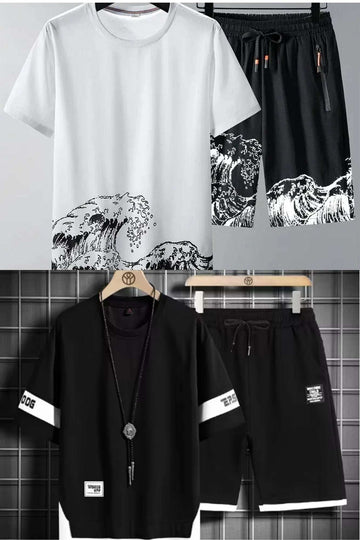 Buy 1 Get 1 Free Men's Summer Set Casual Sports Suit Tracksuit - Short Sleeves T-Shirt  895