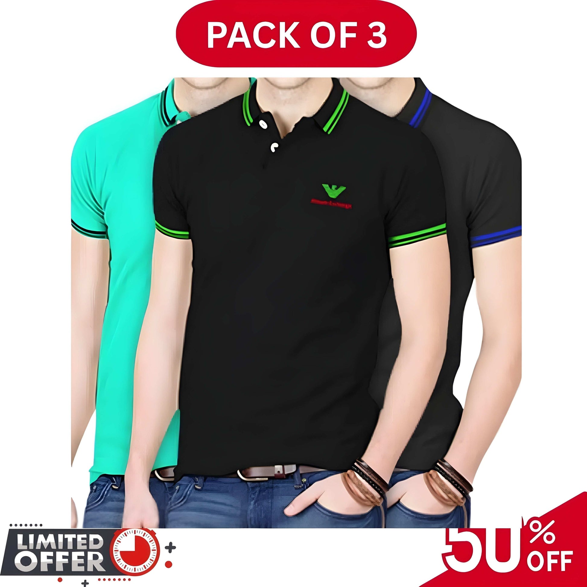 Pack of 3 | 50% OFF Men's Stylish Polo T-Shirts | Article#1043