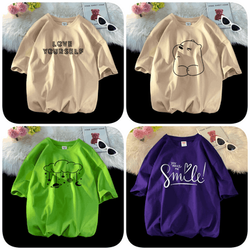 Pack of 4 Trendy Graphic Printed T-Shirts for Women – Stylish & Comfortable Summer Wear - 73654