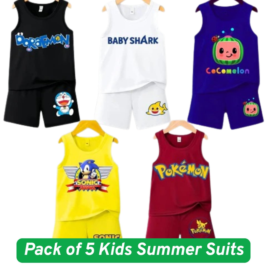 Pack of 5 Kids collection Summer Suits – Stylish Shirt & Shorts Set | Breathable, Durable & Vibrant 621