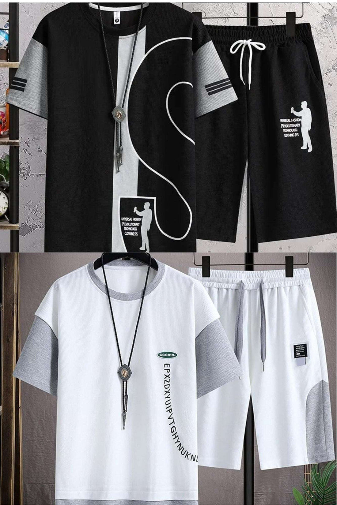Buy 1 Get 1 Free Men's Summer Set Casual Sports Suit Tracksuit - Short Sleeves T-Shirt  897