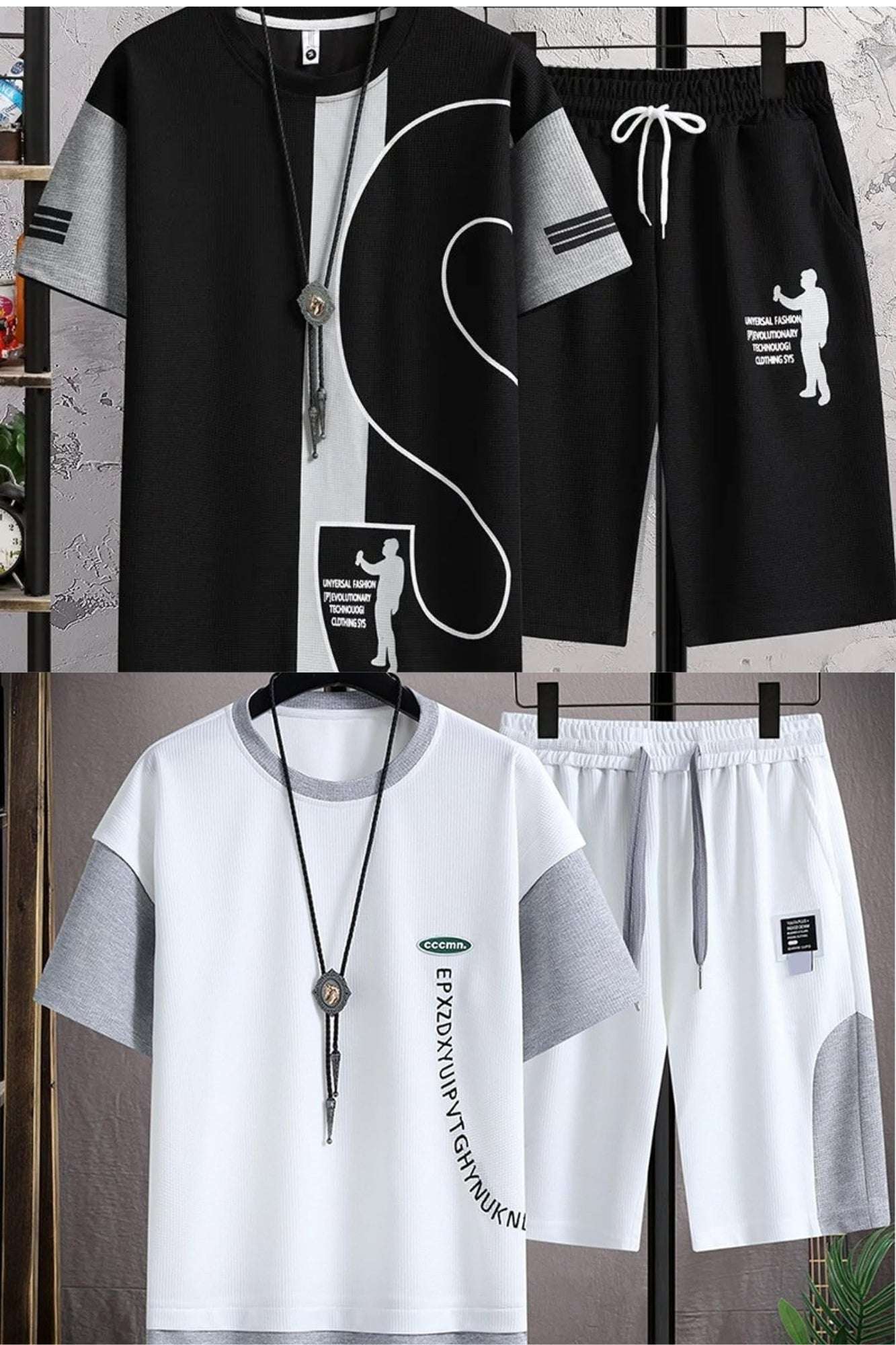 Buy 1 Get 1 Free Men's Summer Set Casual Sports Suit Tracksuit - Short Sleeves T-Shirt  897