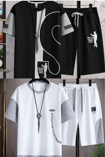 Buy 1 Get 1 Free Men's Summer Set Casual Sports Suit Tracksuit - Short Sleeves T-Shirt  897