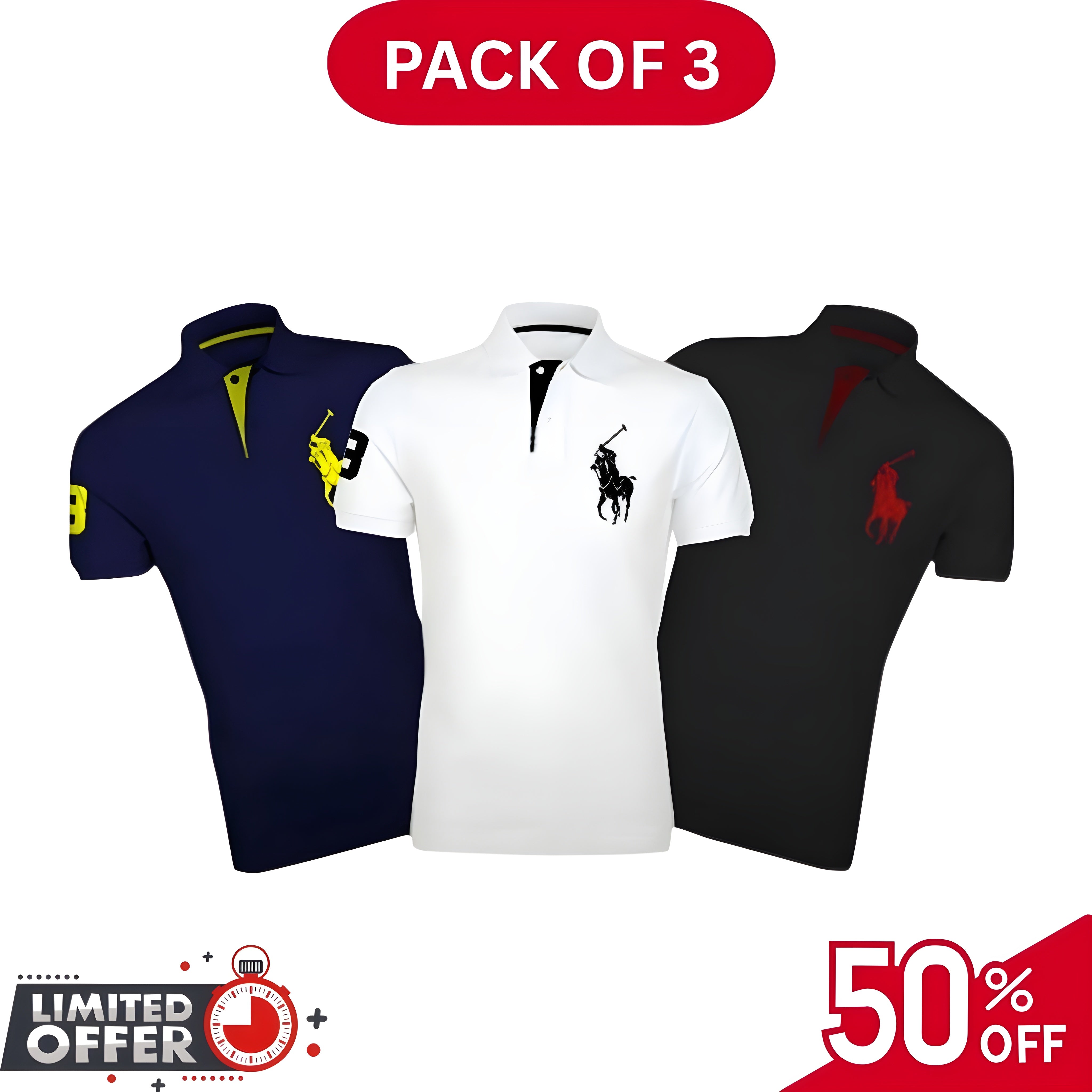 Pack of 3 | 50% OFF Men's Stylish Polo T-Shirts | Article#1045