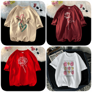 Pack of 4 Trendy Graphic Printed T-Shirts for Women – Stylish & Comfortable Summer Wear - 73651