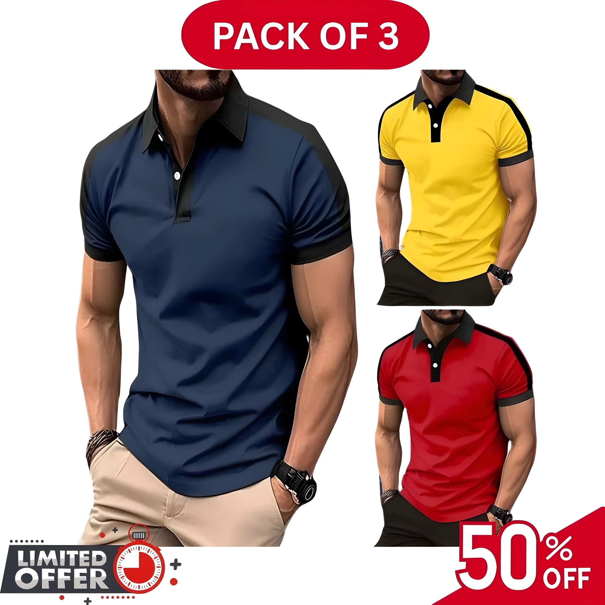 Pack of 3 | 50% OFF Men's Stylish Polo T-Shirts | Article#1048