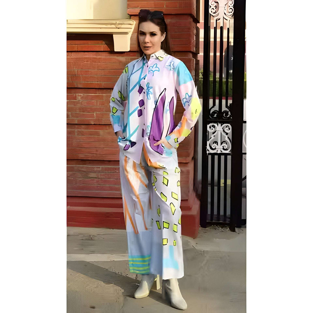 Buy 1 Get 1 Free - Chic Casual Floral Print Coord Two-Piece Set with Pants | Western Style Cotton Summer Suit 76384 (40% Off Super Summer Sale!