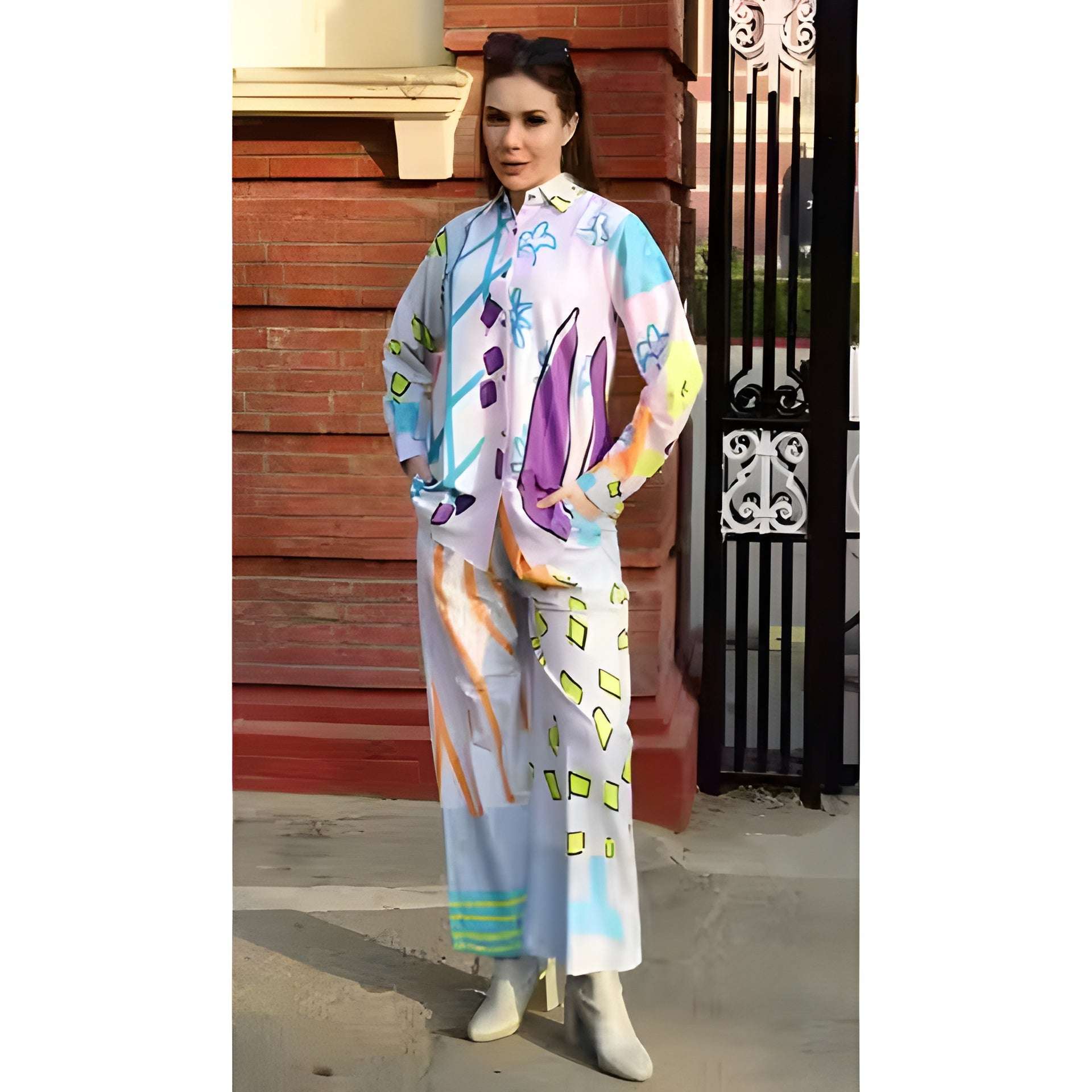 Buy 1 Get 1 Free - Chic Casual Floral Print Coord Two-Piece Set with Pants | Western Style Cotton Summer Suit 76384 (40% Off Super Summer Sale!