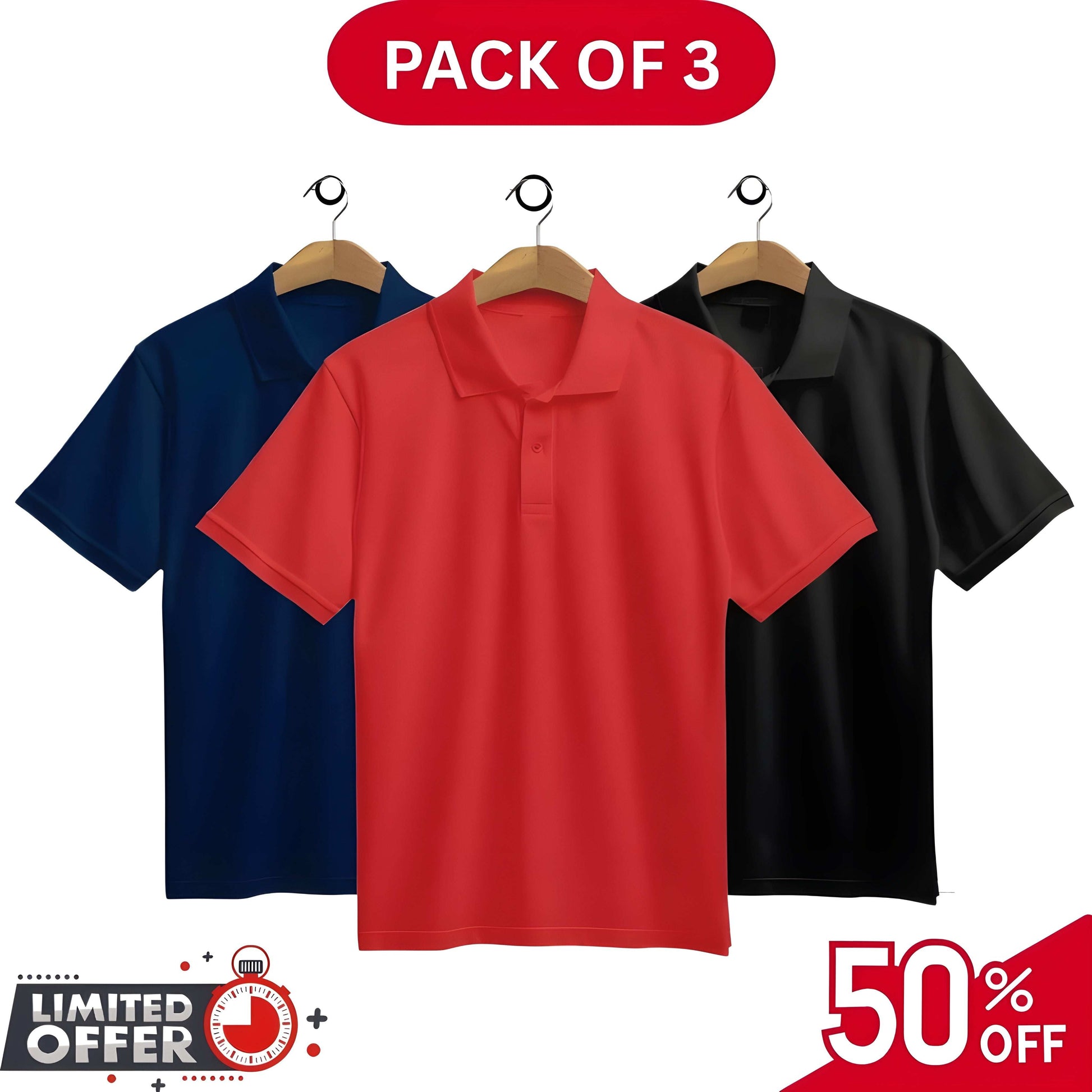 Pack of 3 | 50% OFF Men's Stylish Polo T-Shirts | Article#1050