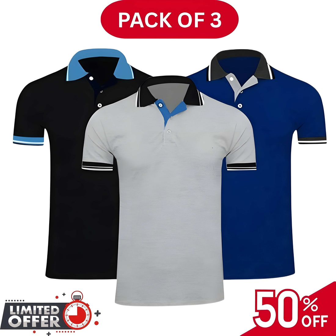 Pack of 3 | 50% OFF Men's Stylish Polo T-Shirts | Article#1051