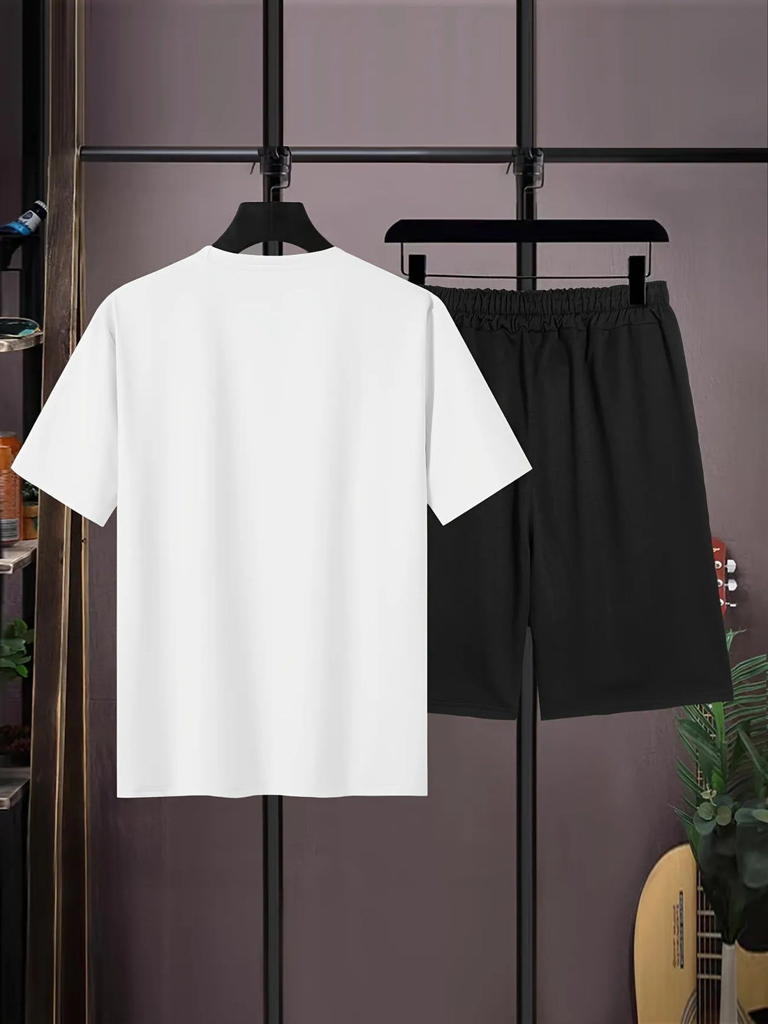 Mens Summer Shorts + T-Shirt Set - SS167 - White Black