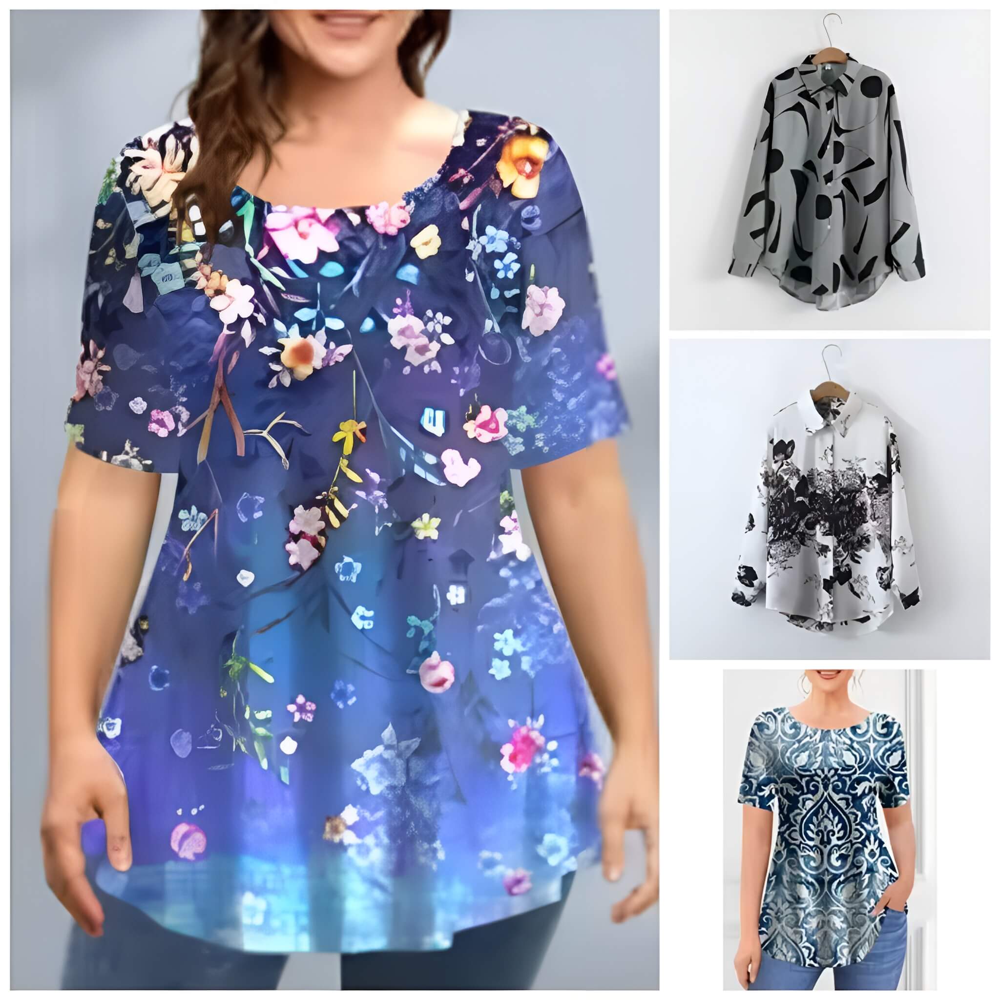 Pack of 4 Trendy Summer T-Shirts for Women – Floral & Graphic Prints | Breathable, Stylish, and Comfortable - 1042