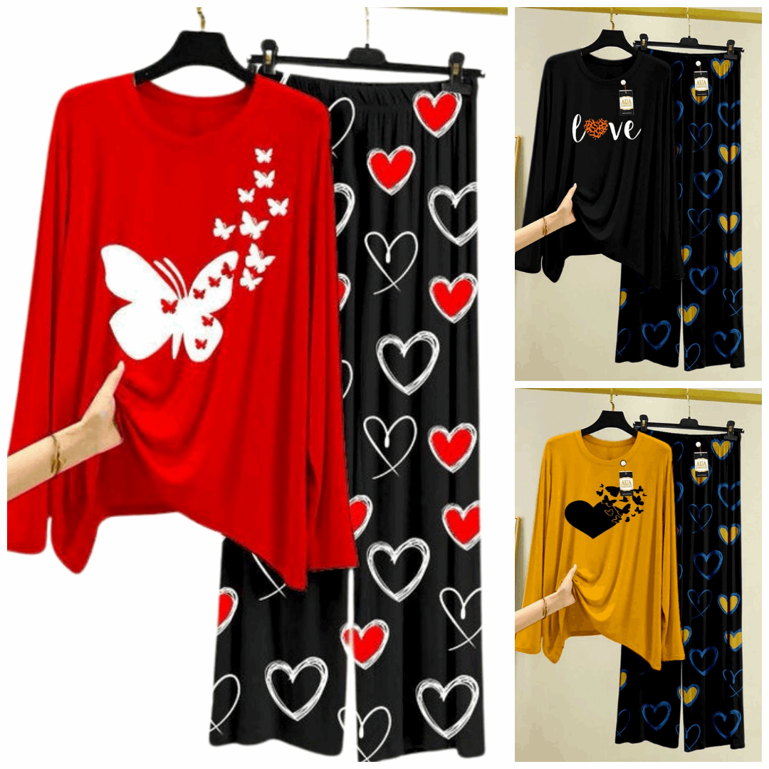 Pack of 3 Women’s Summer Loungewear Sets – Printed T-Shirts & Trousers Women's Summer Suit 878