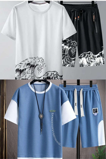 Buy 1 Get 1 Free Men's Summer Set Casual Sports Suit Tracksuit - Short Sleeves T-Shirt  874