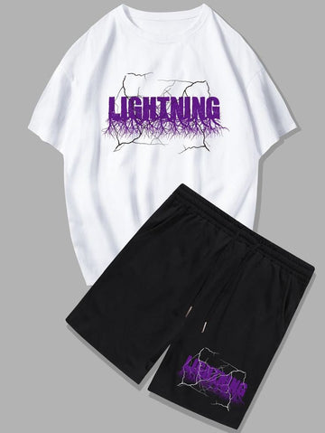 Mens Summer Shorts + T-Shirt Set - SS47 - White Black