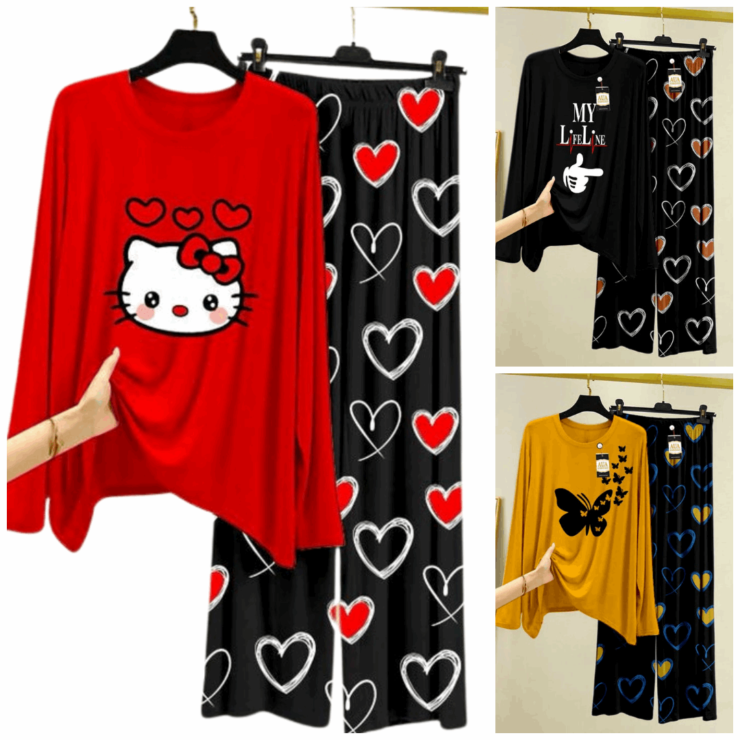 Pack of 3 Women’s Summer Loungewear Sets – Printed T-Shirts & Trousers Women's Summer Suit 880