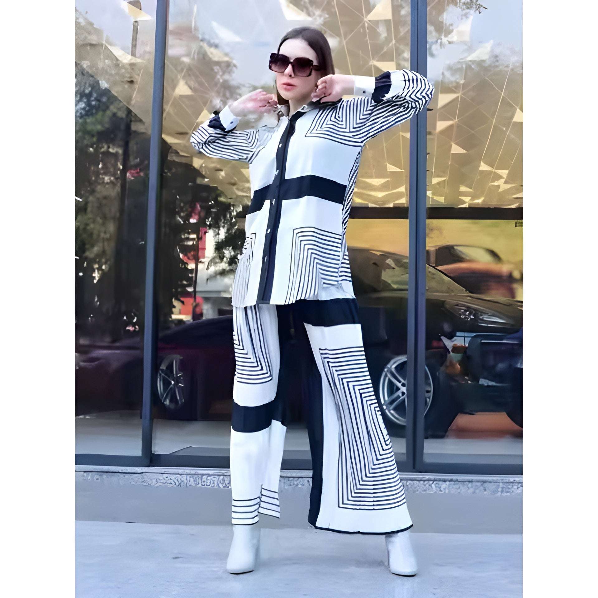 Buy 1 Get 1 Free - Chic Casual Floral Print Coord Two-Piece Set with Pants | Western Style Cotton Summer Suit 76385 (40% Off Super Summer Sale!