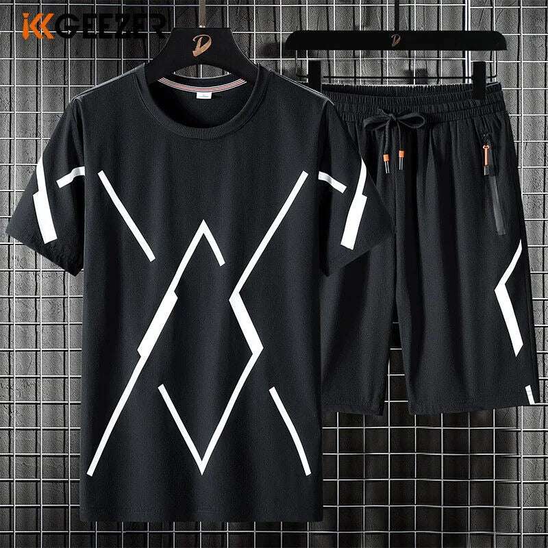 Buy 1 Get 1 Free Men's Summer Set Casual Sports Suit Tracksuit - Short Sleeves T-Shirt  875