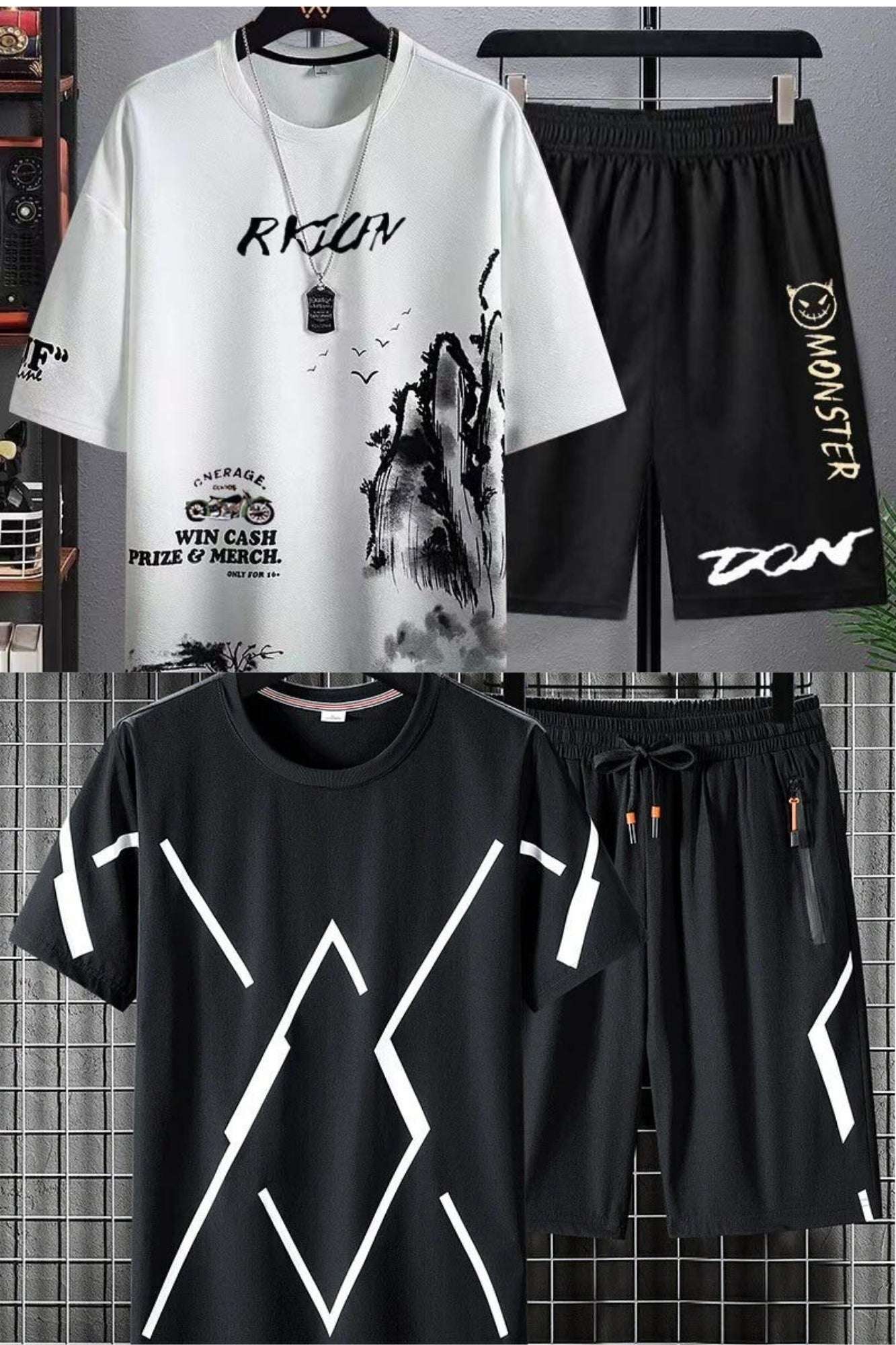 Buy 1 Get 1 Free Men's Summer Set Casual Sports Suit Tracksuit - Short Sleeves T-Shirt  875