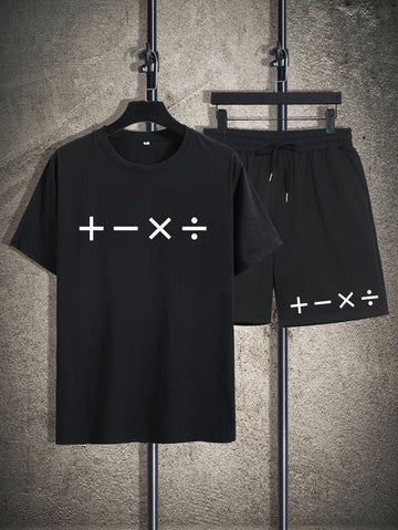 Mens Summer Shorts + T-Shirt Set - SS57 - Black Black