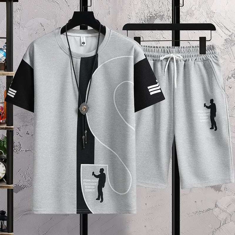 Buy 1 Get 1 Free Men's Summer Set Casual Sports Suit Tracksuit - Short Sleeves T-Shirt  877