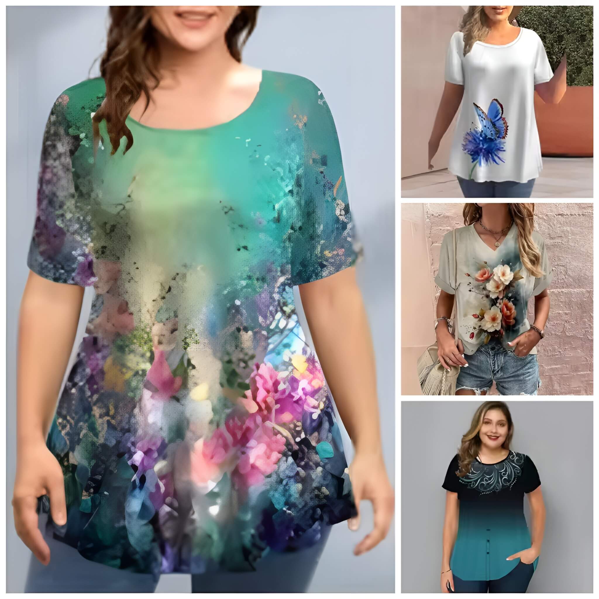 Pack of 4 Trendy Summer T-Shirts for Women – Floral & Graphic Prints | Breathable, Stylish, and Comfortable - 1038