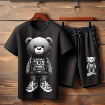 Mens Summer Shorts + T-Shirt Set - SS186 - Black Black