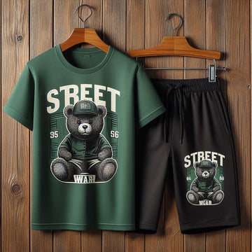 Mens Summer Shorts + T-Shirt Set - SS183 - Green Black