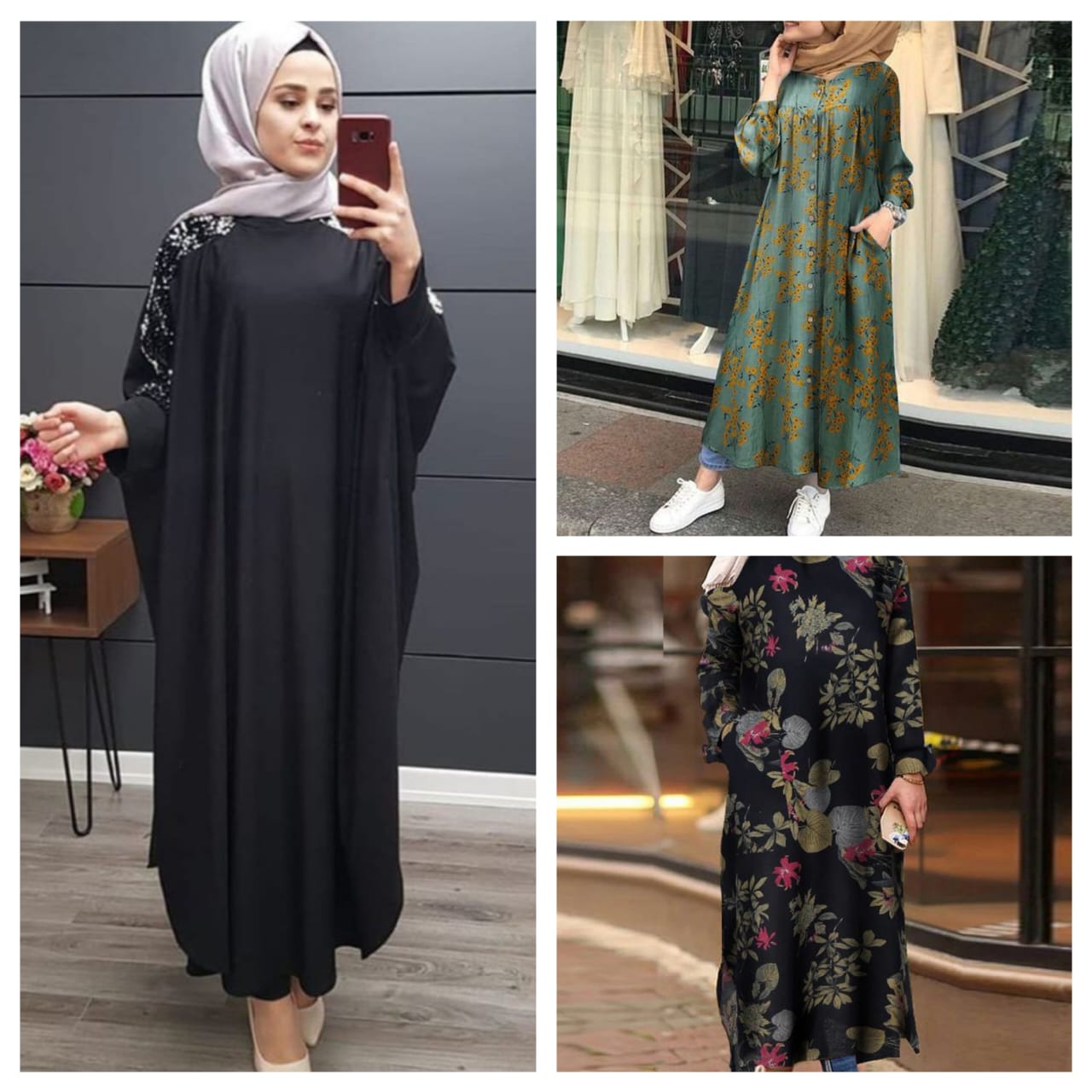 Pack of 3 Premium Georgette Abaya with Stoles All Sizes Available l Article 3281