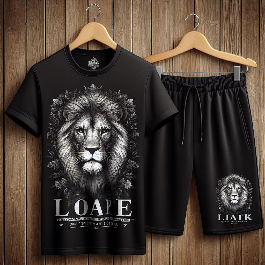 Mens Summer Shorts + T-Shirt Set - SS180 - Black Black