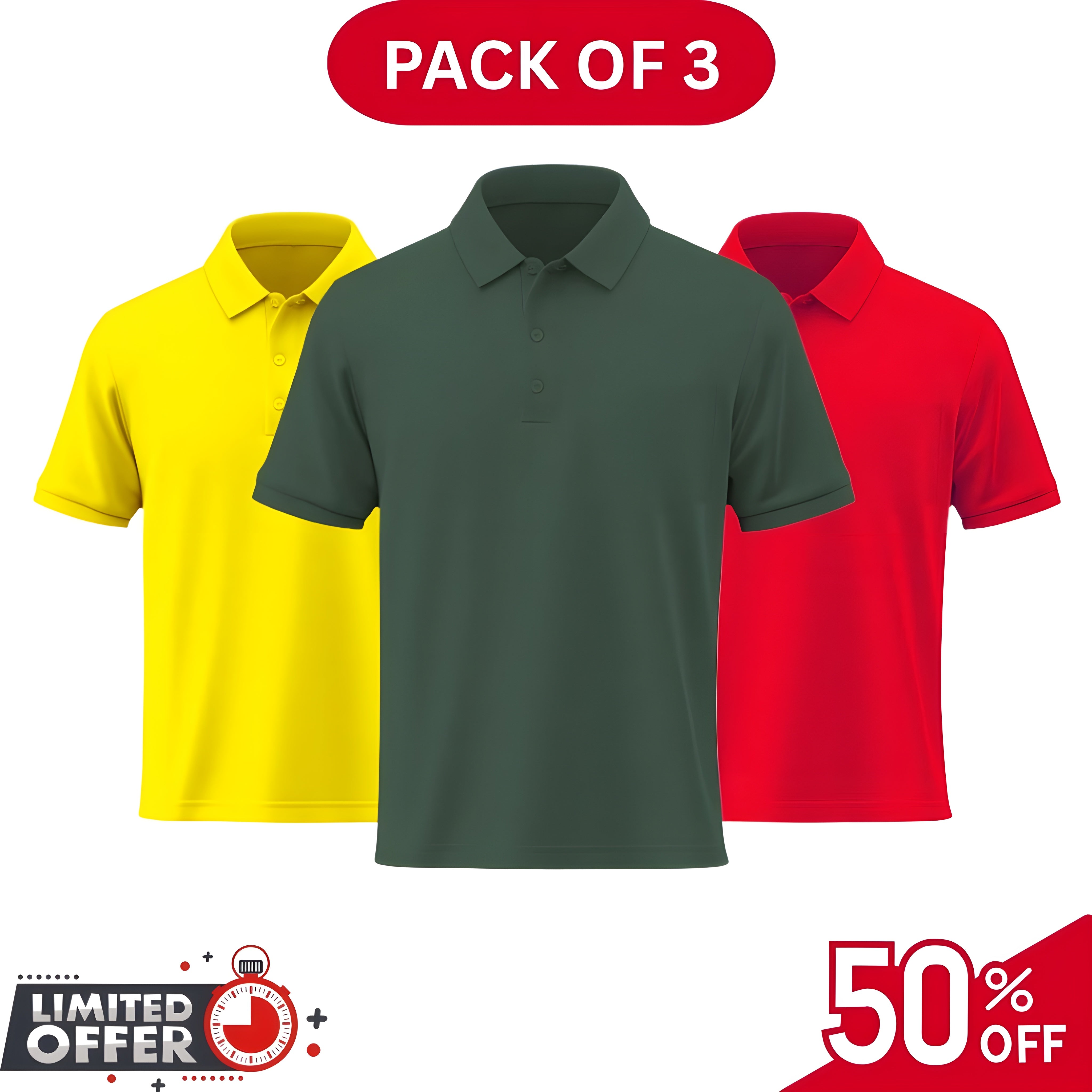 Pack of 3 | 50% OFF Men's Stylish Polo T-Shirts | Article#1001