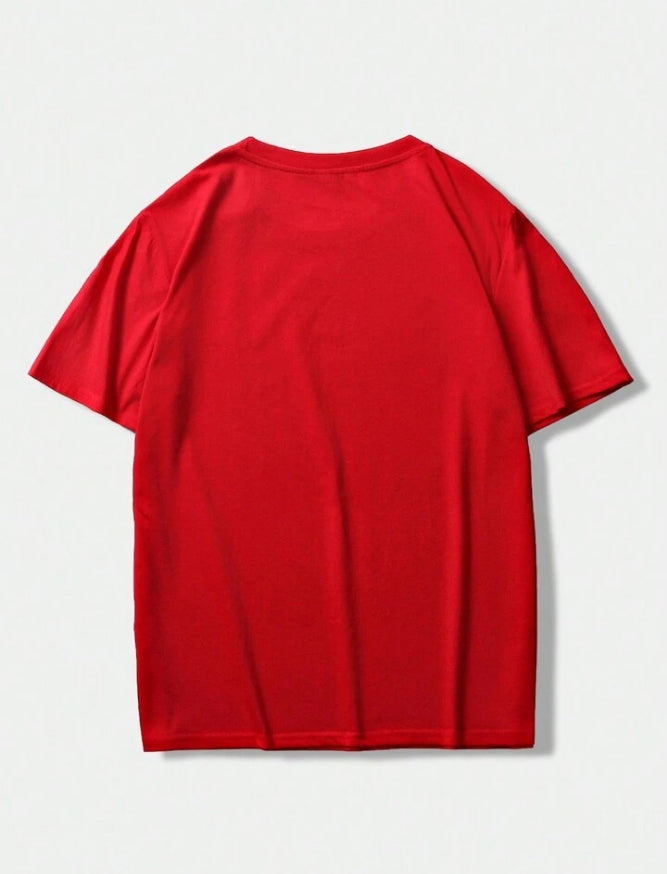 Men's Letter Printed Round Neck Drop Shoulder.