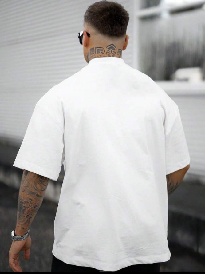 Men's One Letter Printed Round Neck Drop Shoulder.