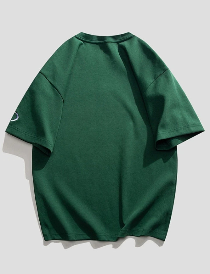 Men's One Letter Printed Round Neck Drop Shoulder.