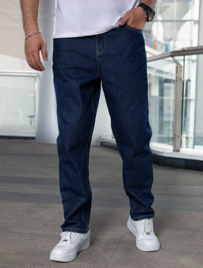 Men's Casual Loose Fit Straight Leg Jeans With Pockets