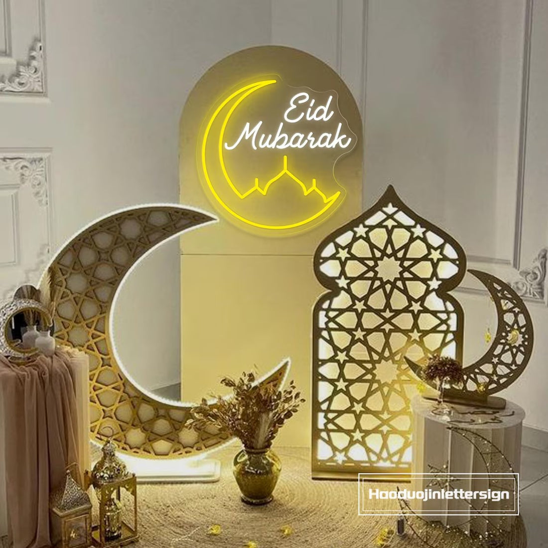 Eid Mubarak Mosque Neon Sign, Custom Kareem Ramadan Banner LED Light, Islamic Festival Ramadan Yard Party Wall Decor, Eid Gift