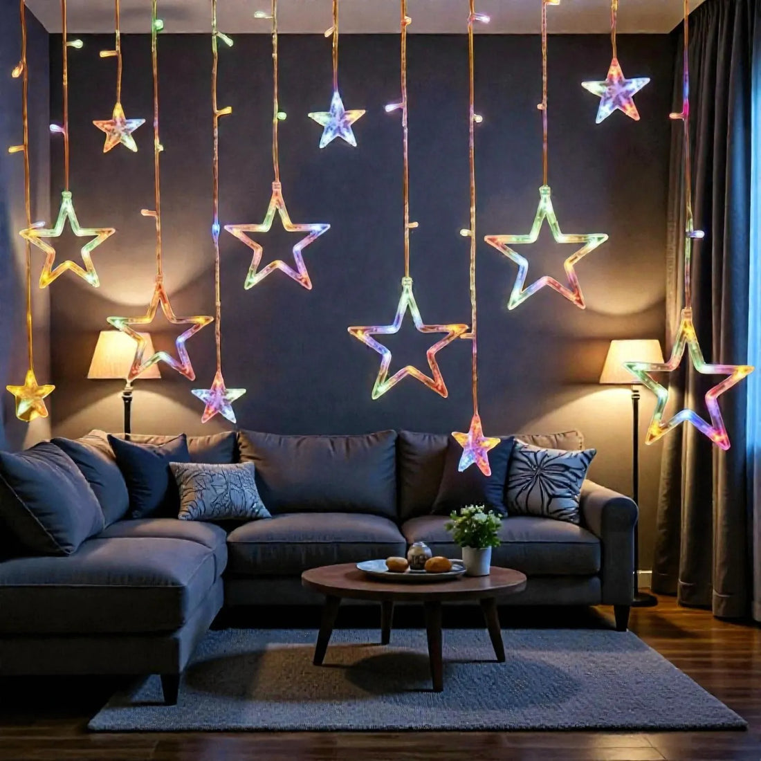 Star & Moon Curtain Lights – 3.5M Battery Powered Fairy Lights