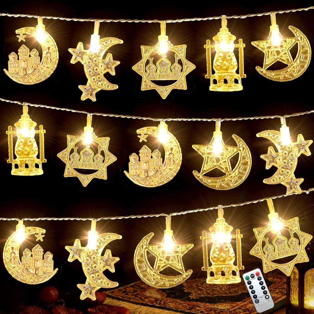 Ramadan String Lights 20 LED Moon Star Lights with Remote | Eid Mubarak Decorations Indoor Outdoor | Ramadan Kareem Home Decor