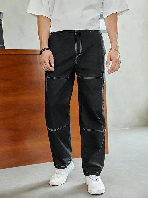 Men Cotton Top-stitching Flap Pocket Side Cargo Pants
