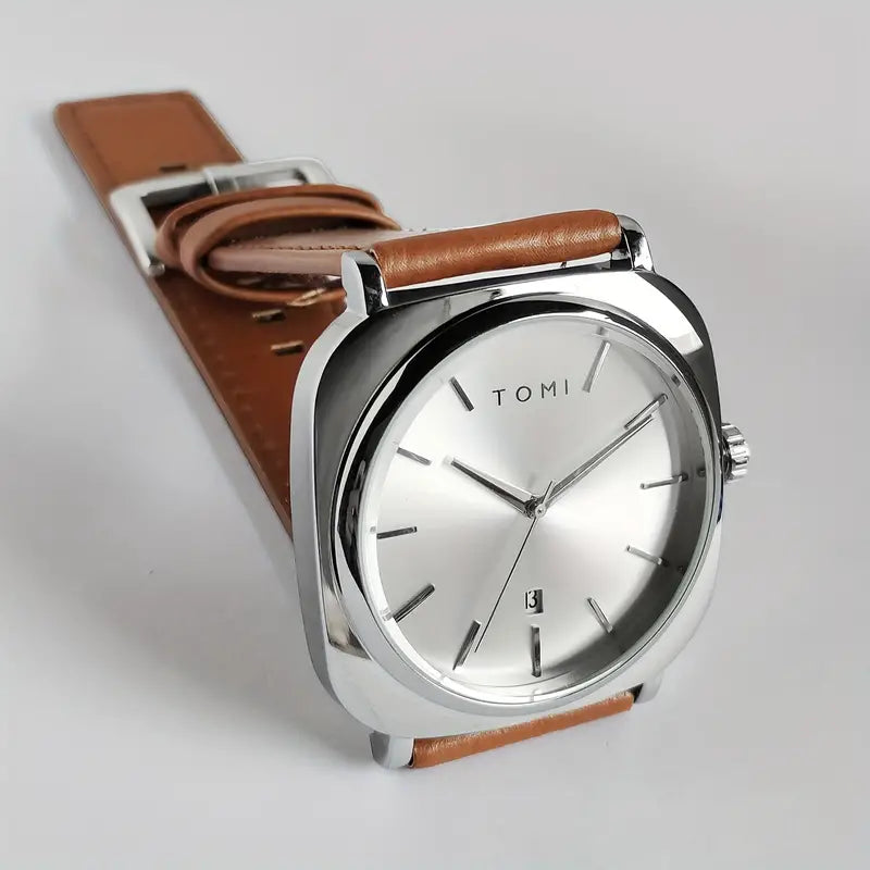 Men's TOMI T-084 Watch Quartz Date Leather Strap