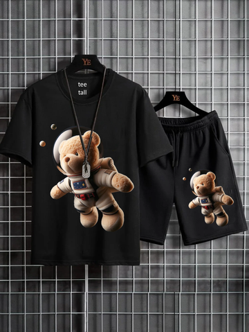 Mens Summer Shorts + T-Shirt Set - SS173 - Black Black