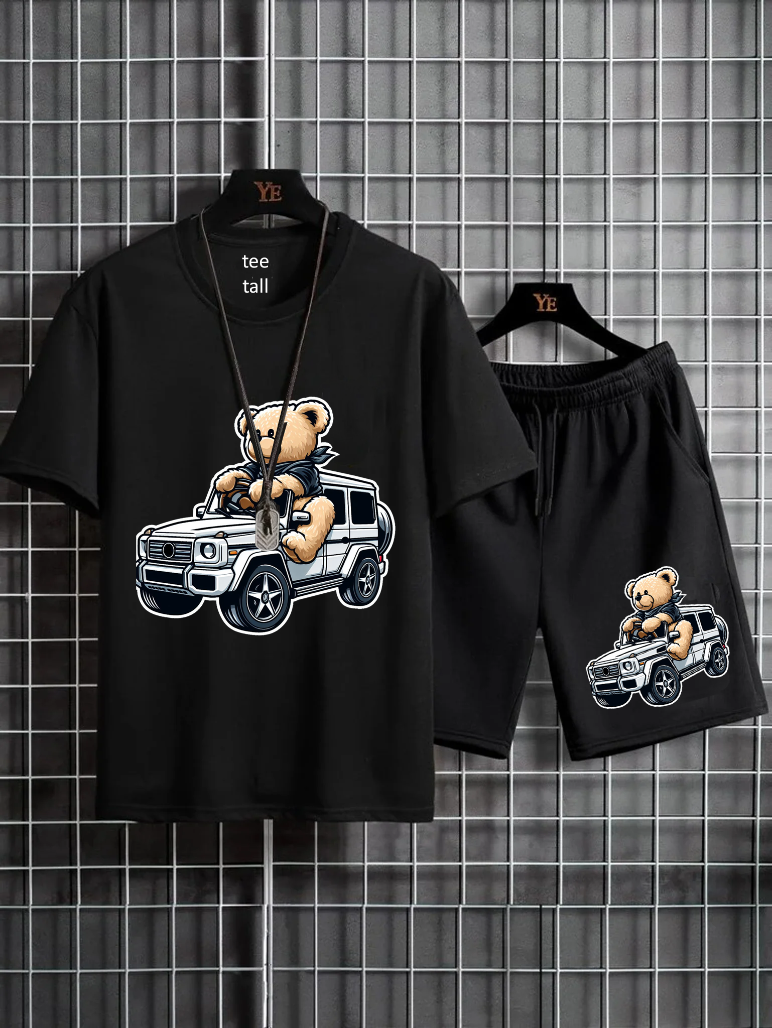 Mens Summer Shorts + T-Shirt Set - SS170 - Black Black