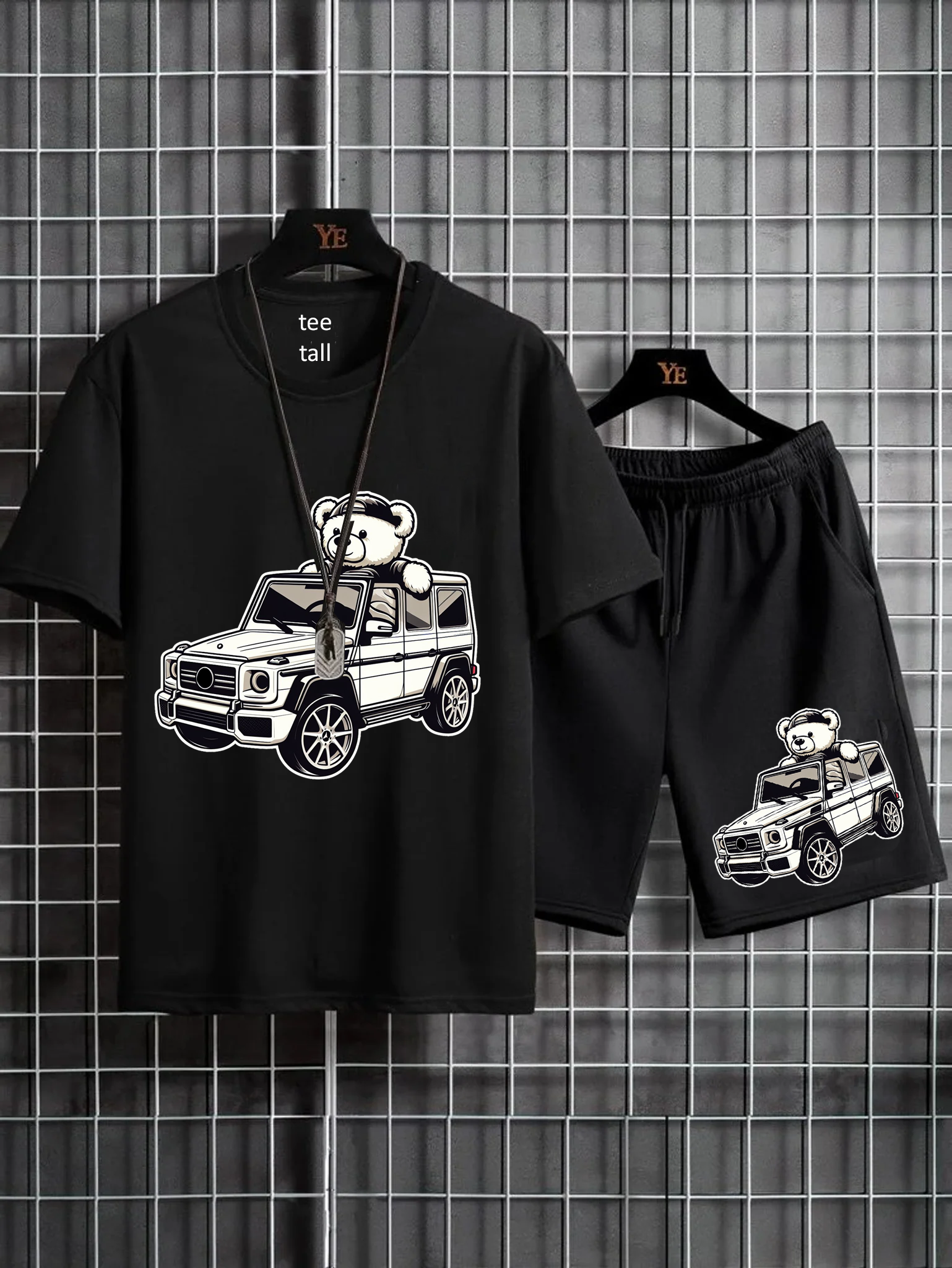 Mens Summer Shorts + T-Shirt Set - SS171 - Black Black