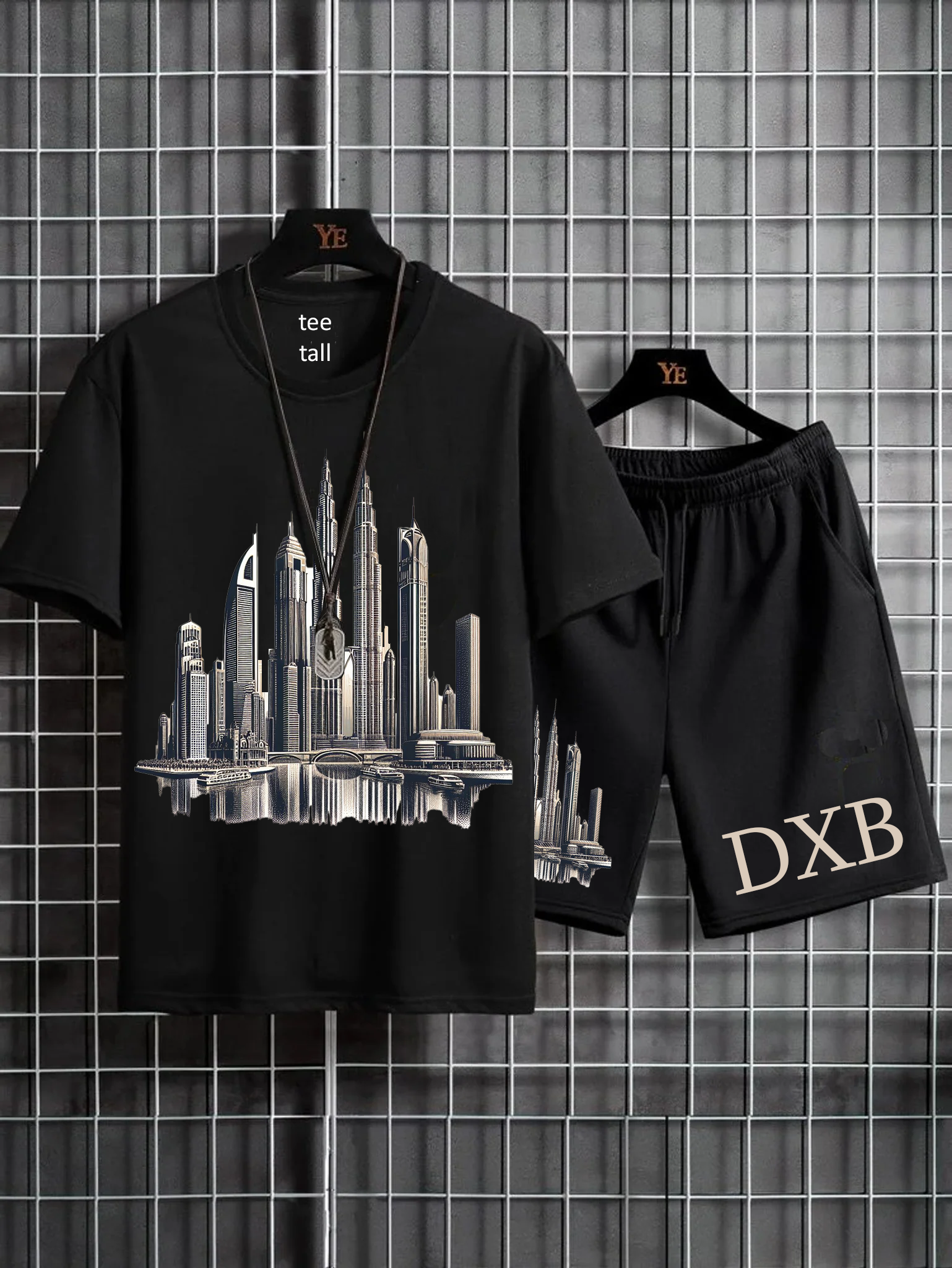 Mens Summer Shorts + T-Shirt Set - SS175 - Black Black