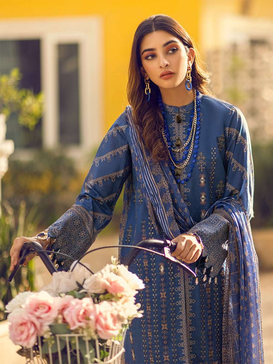 1 & Get 1 Free - Unstitched 3pc - Digital Printed Embroidered Lawn Suit With Printed Chiffon Full Zari Dupatta - Zure Article 301